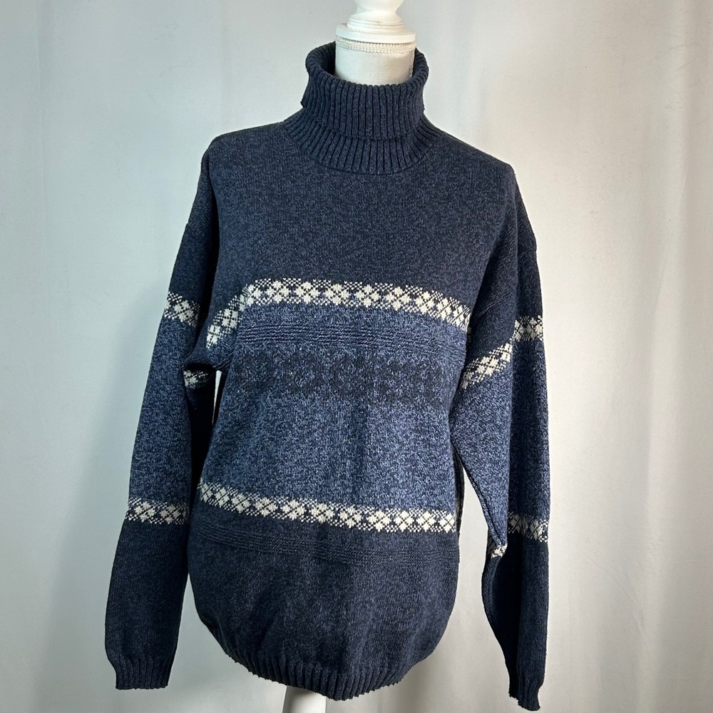 Bill Blass Menswear Navy Blue Fair‎ Isle Turtleneck Sweater Size M